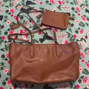 Coach Pebbled Leather Tote with Matching Wristlet in Brown